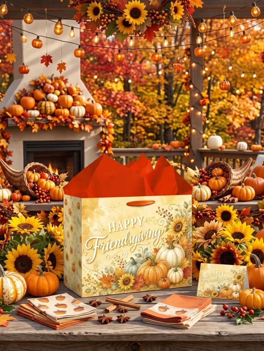 Happy Friendsgiving Gift Bag with Orange Tissue - Seasonal Home Party Supplies